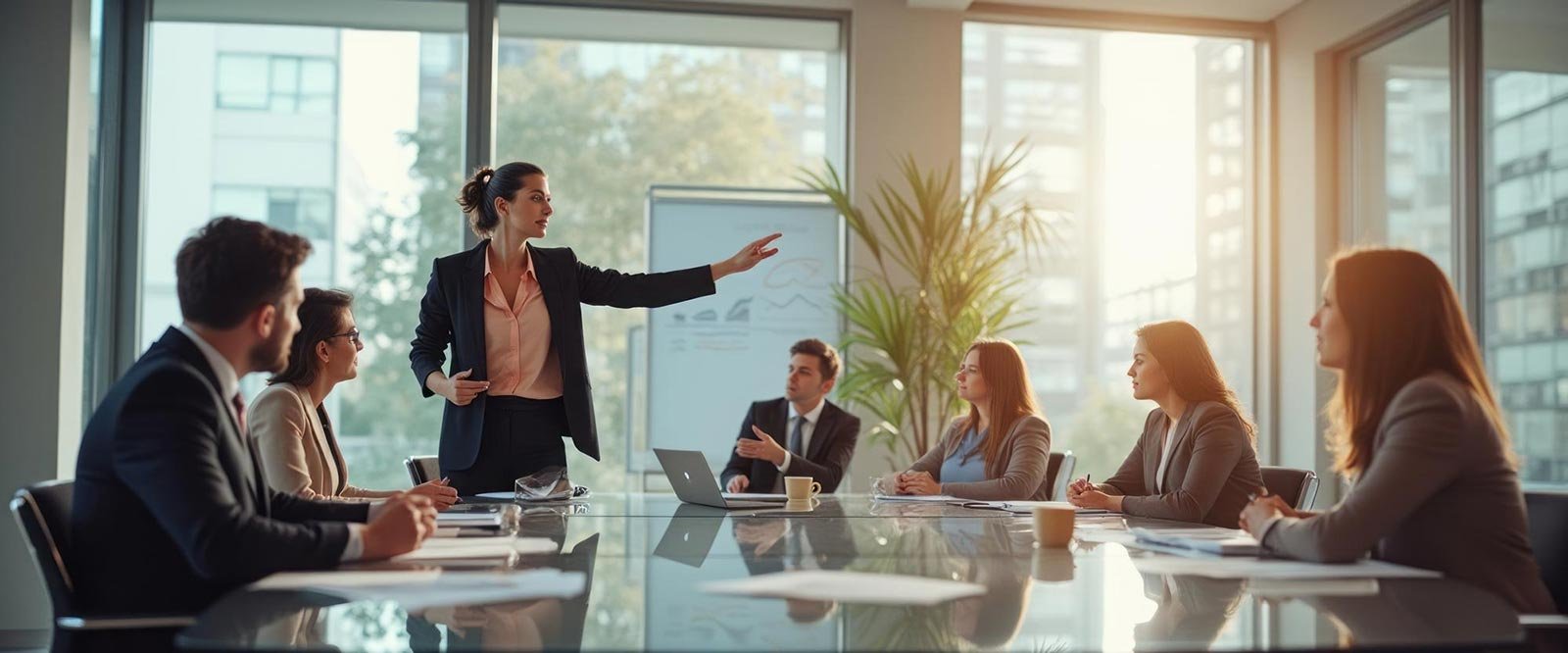Business professionals collaborating in a meeting